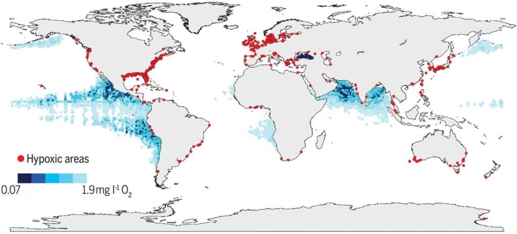 Hypoxic areas around the world