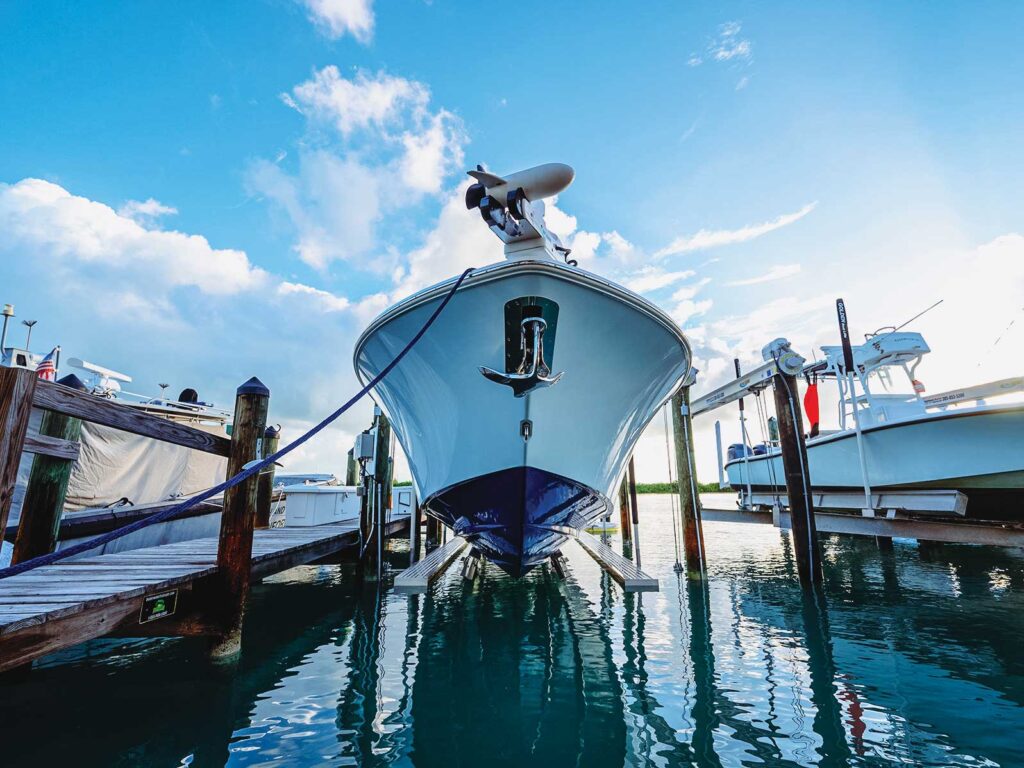 Fishing boat on a lift