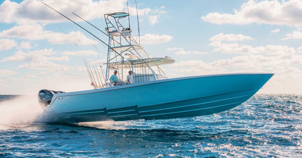 Step-hull boat in the ocean