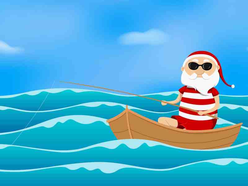 Santa-fishing Santa fishing in the ocean