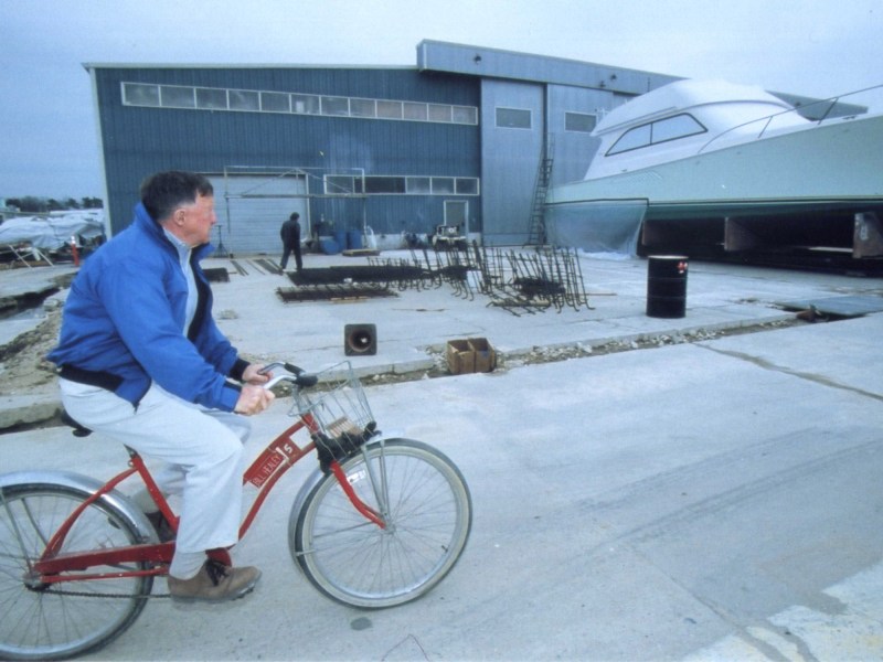 img150 Bill Healey at Viking Yachts on a bicycle
